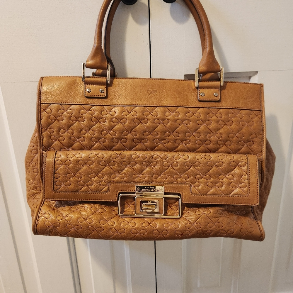 RARE! Anya Hindmarch London  Luxe Satchel Handbag in Camel Leather